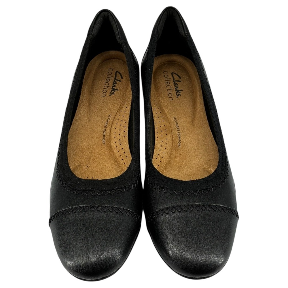 Clarks Sara Bay Black Leather Comfort Ballet Flats Work Shoes 7M NIB - Picture 2 of 5